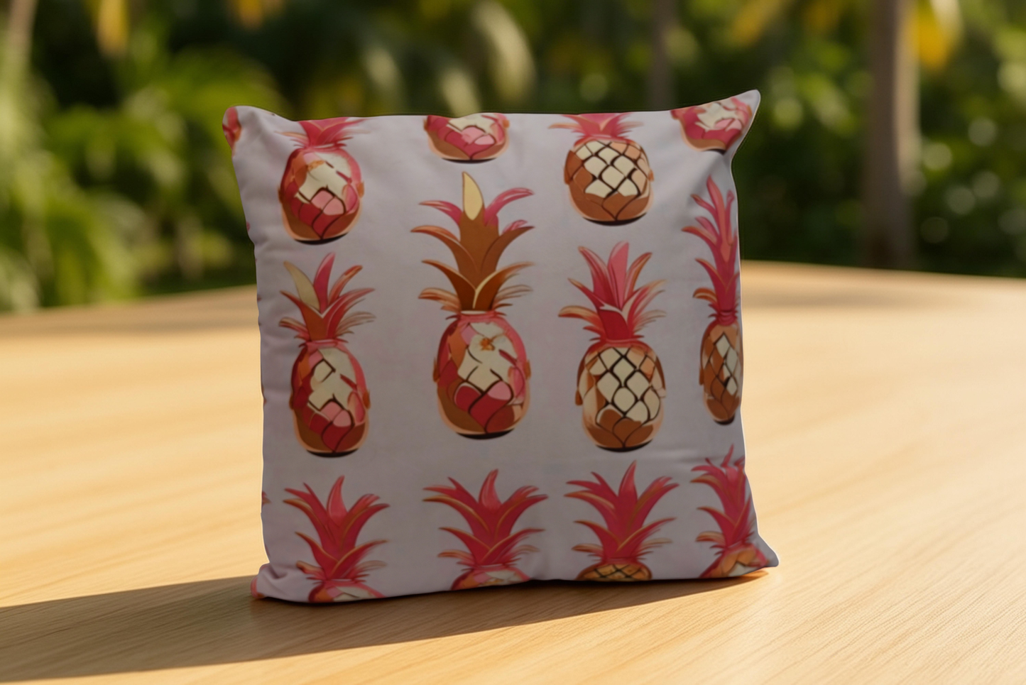 🍍Pink & Golden Pineapple Passion Square Throw Pillow| Tropical Pattern Coastal Accent Cushion🍍