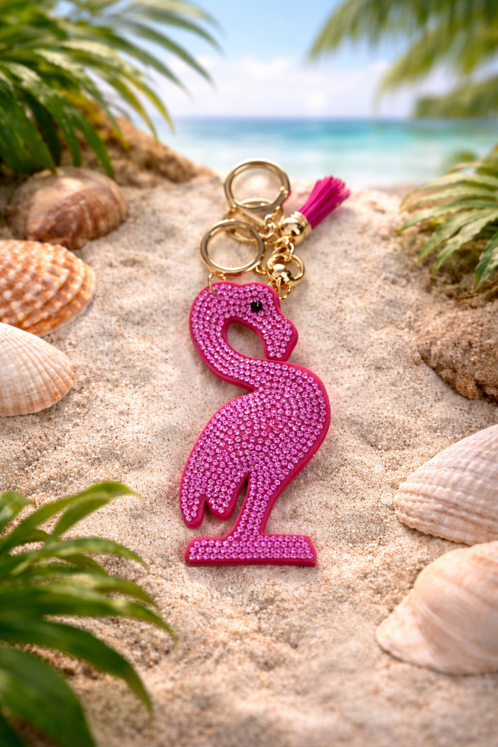 Caribbean Glow Flamingo Rhinestone Keychain – Tropical Luxury Charm