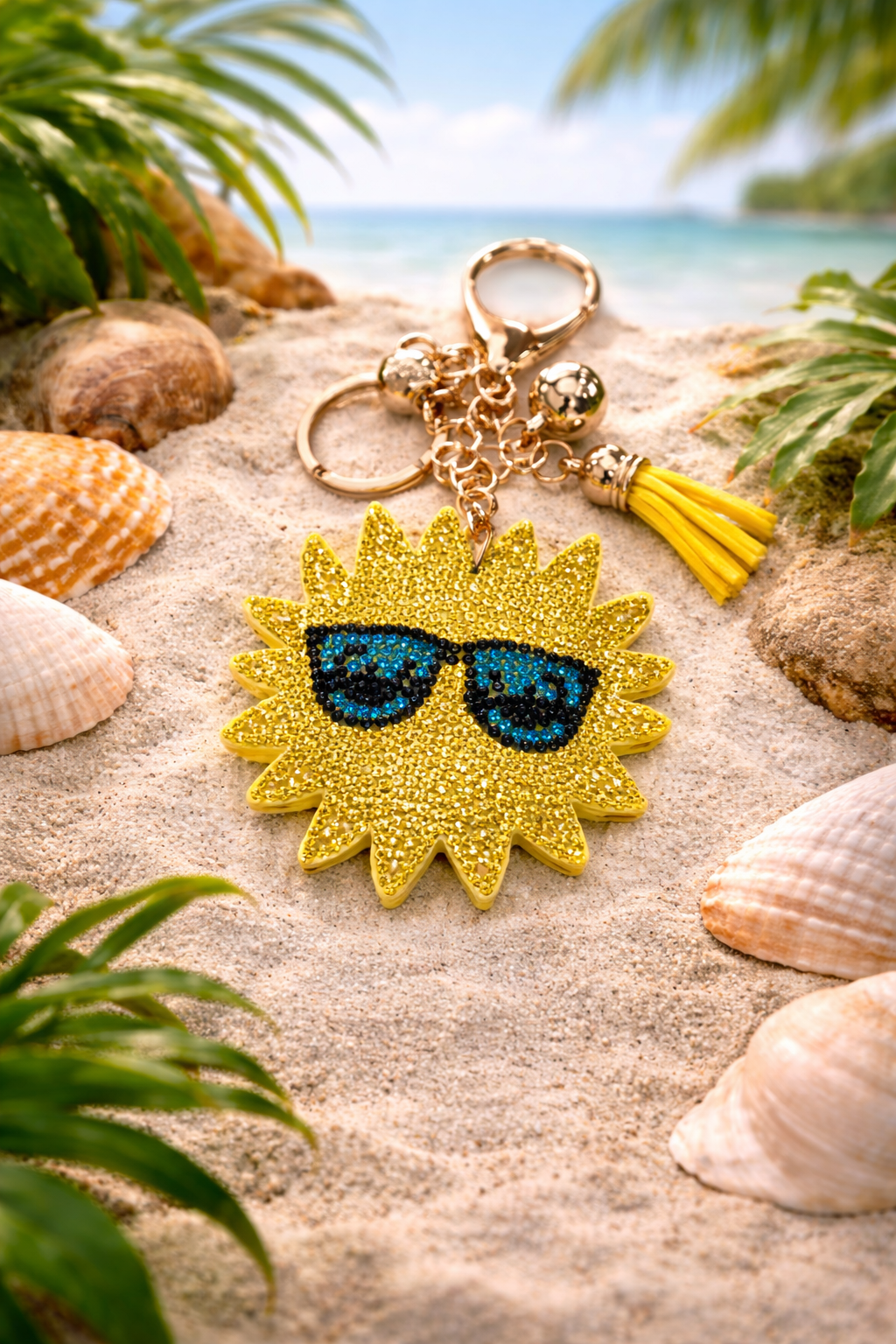 Sunshine Luxe Rhinestone Sun Keychain – Tropical Statement Charm
