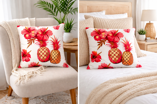 Tropical hibiscus pillow Caribbean home decor accent