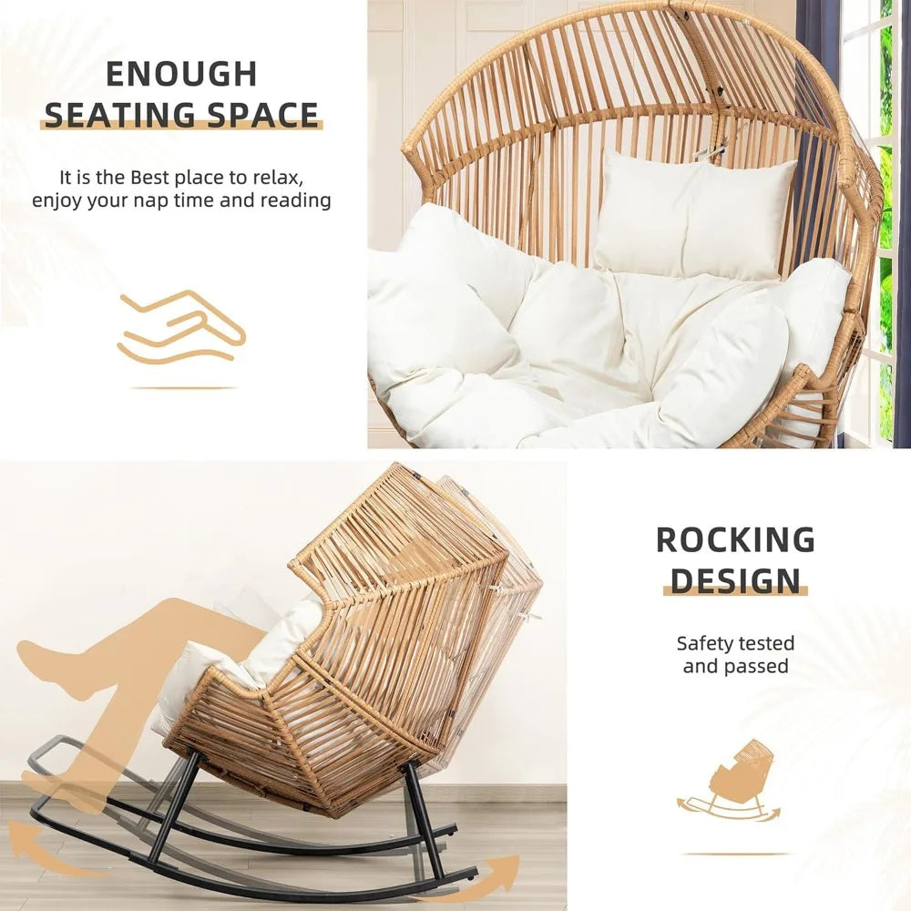 Wicker Egg Rattan Rocking Chair with Cushion