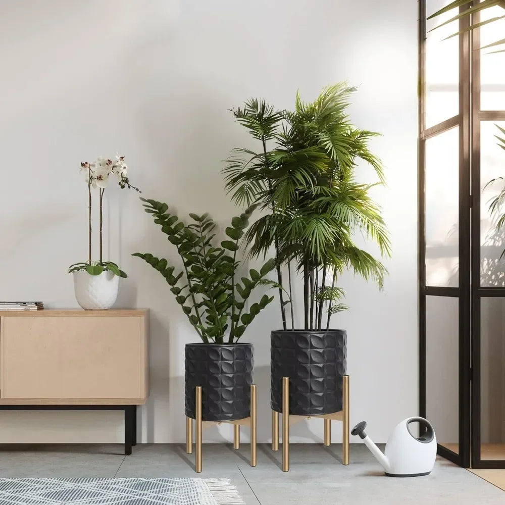 Modern Decorative Metal Textured Accents Planters (Set of 2)