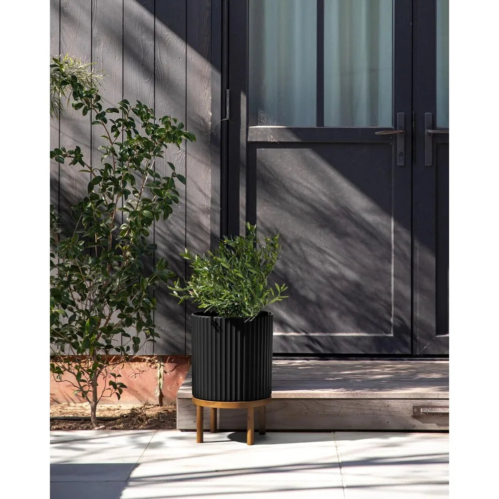 Raised Demi Round Planter with Wooden Stand