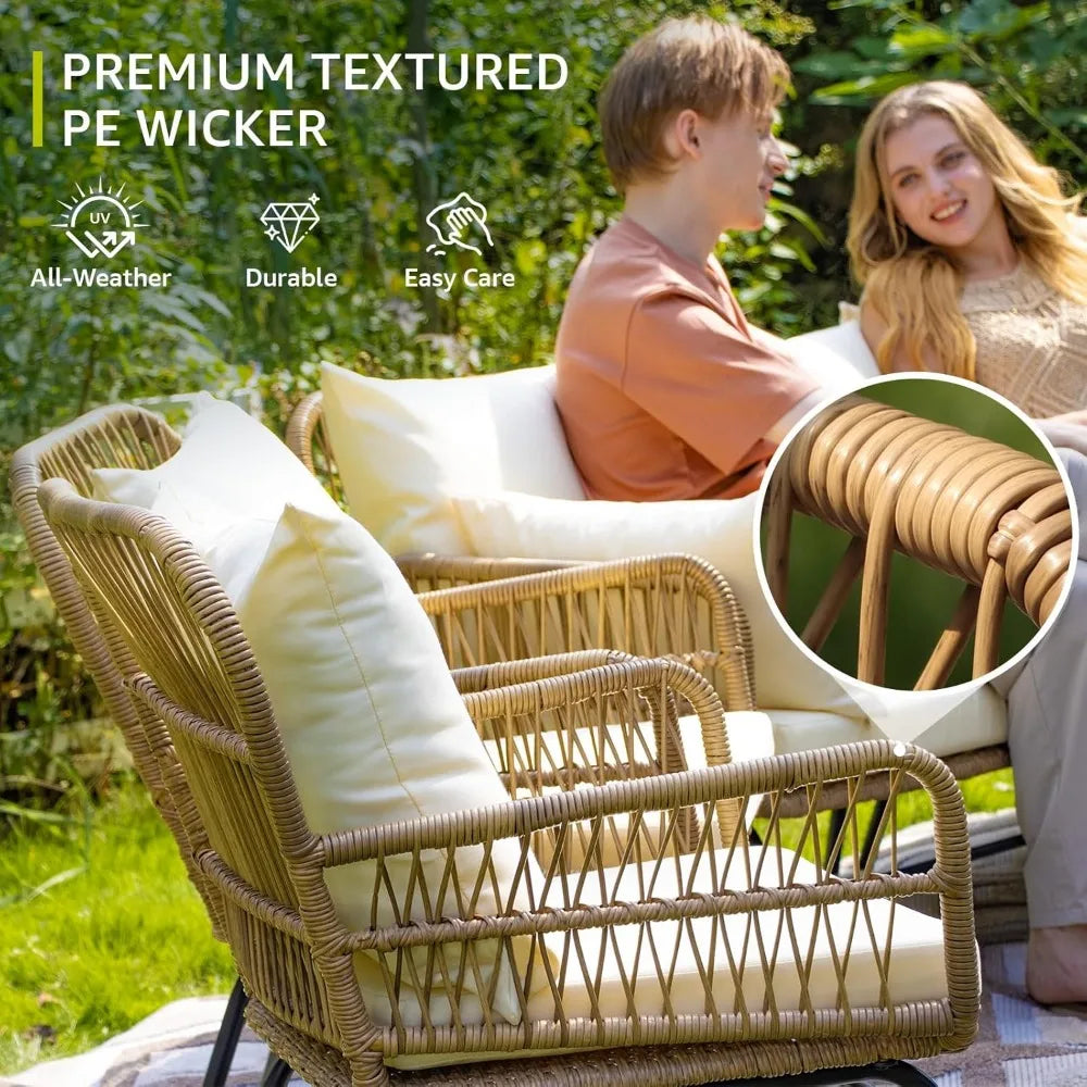 7-Piece Outdoor Wicker Furniture Sets with Double Stationary Egg Chair
