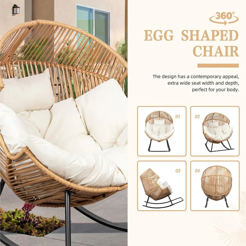 Wicker Egg Rattan Rocking Chair with Cushion