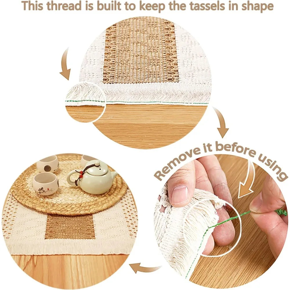 Palm Haven Handmade Cotton Burlap & Woven Placemats – Set of 6 squares and 6 rounds