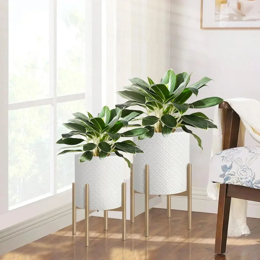 Gold Metal Geometric Accents Planters (Set of 2)