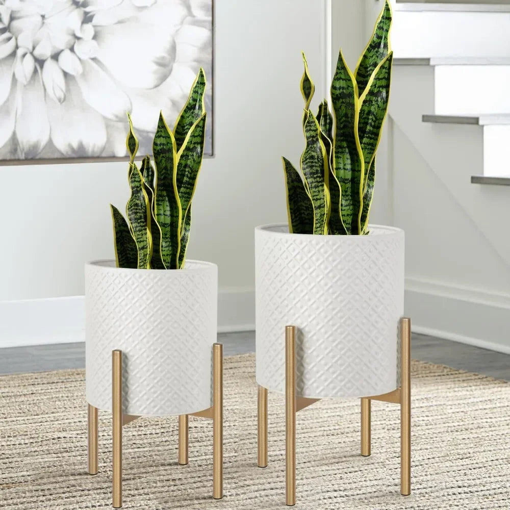 Gold Metal Geometric Accents Planters (Set of 2)