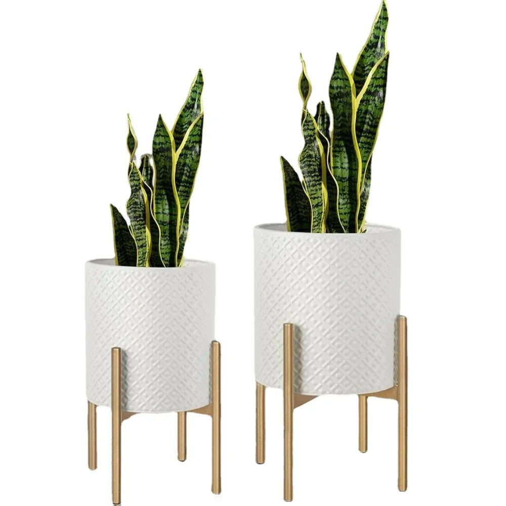 Gold Metal Geometric Accents Planters (Set of 2)