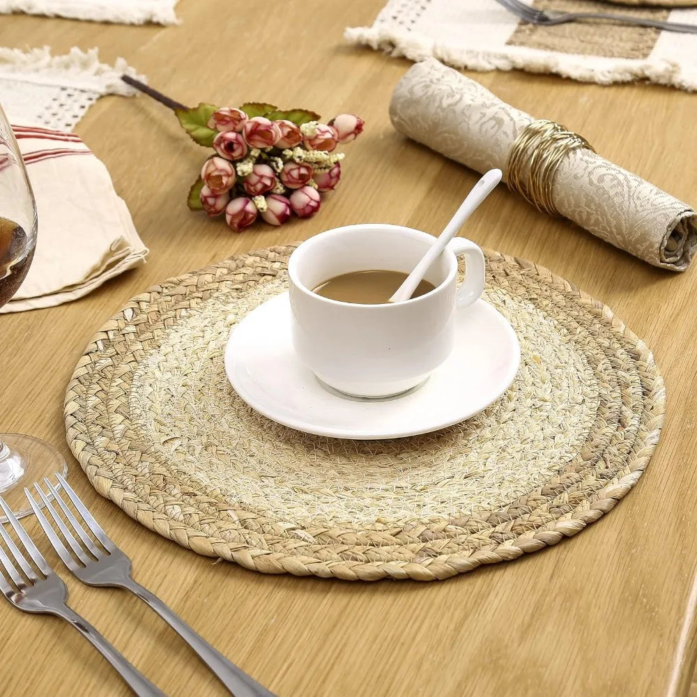 Palm Haven Handmade Cotton Burlap & Woven Placemats – Set of 6 squares and 6 rounds