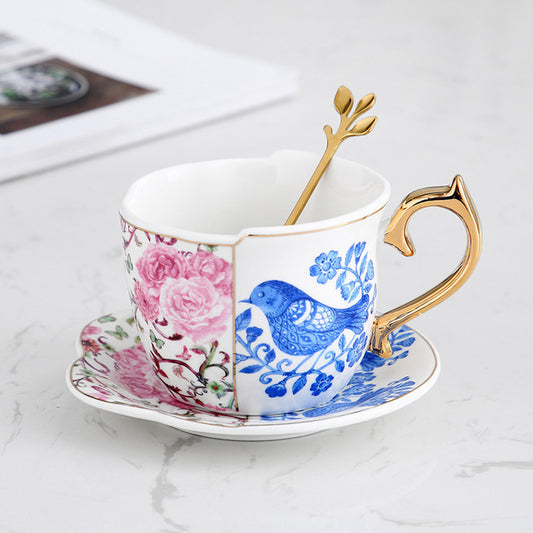 Dual Art Print Ceramic Coffee Cup and Saucer Set