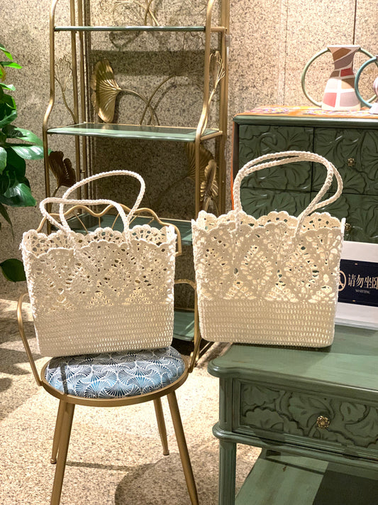 Handmade Boho Square Crochet Beach Tote Bag