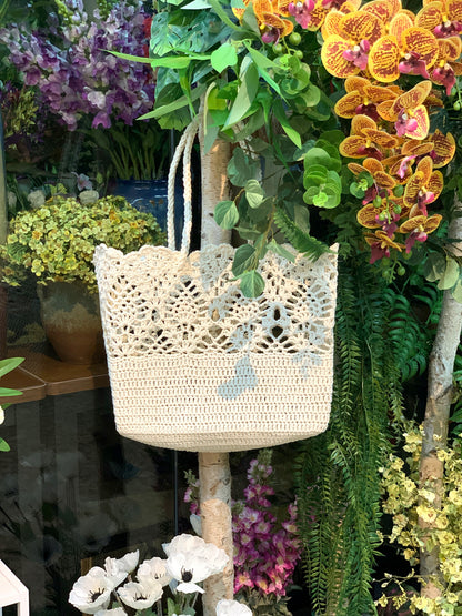 Handmade Boho Square Crochet Beach Tote Bag
