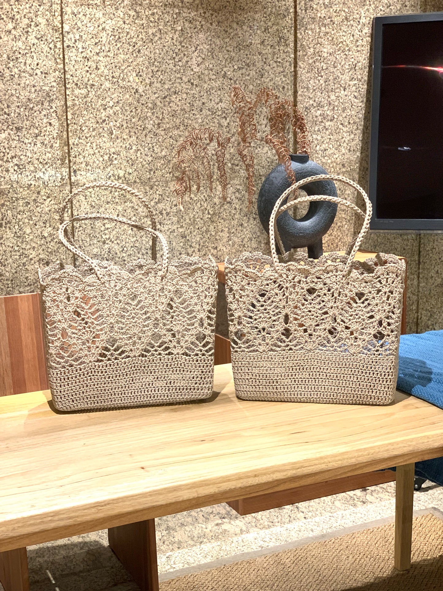 Handmade Boho Square Crochet Beach Tote Bag