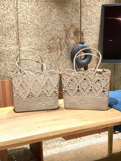 Handmade Boho Square Crochet Beach Tote Bag