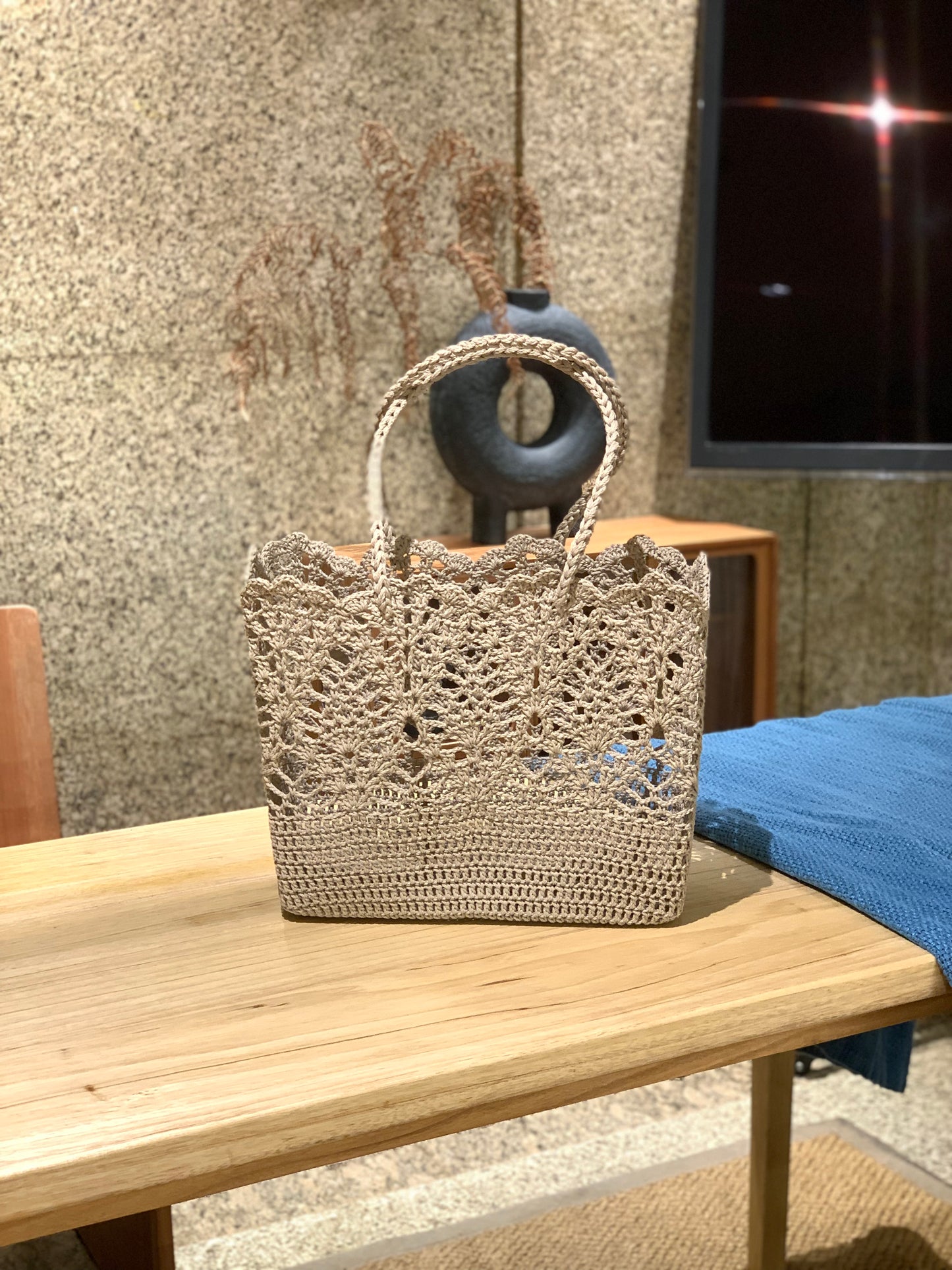 Handmade Boho Square Crochet Beach Tote Bag