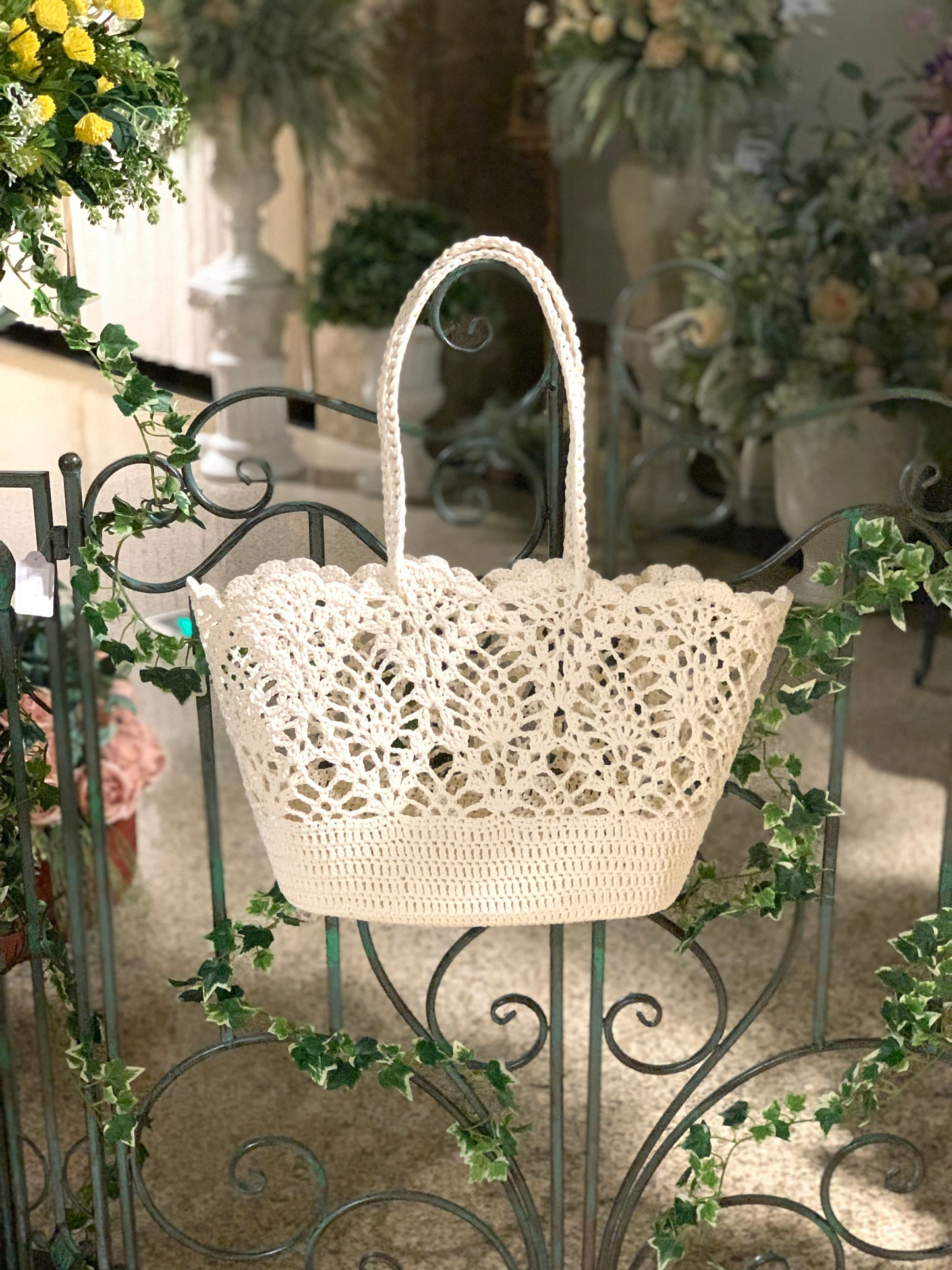 Handmade Woven Boho Round Crochet Beach Tote Bag