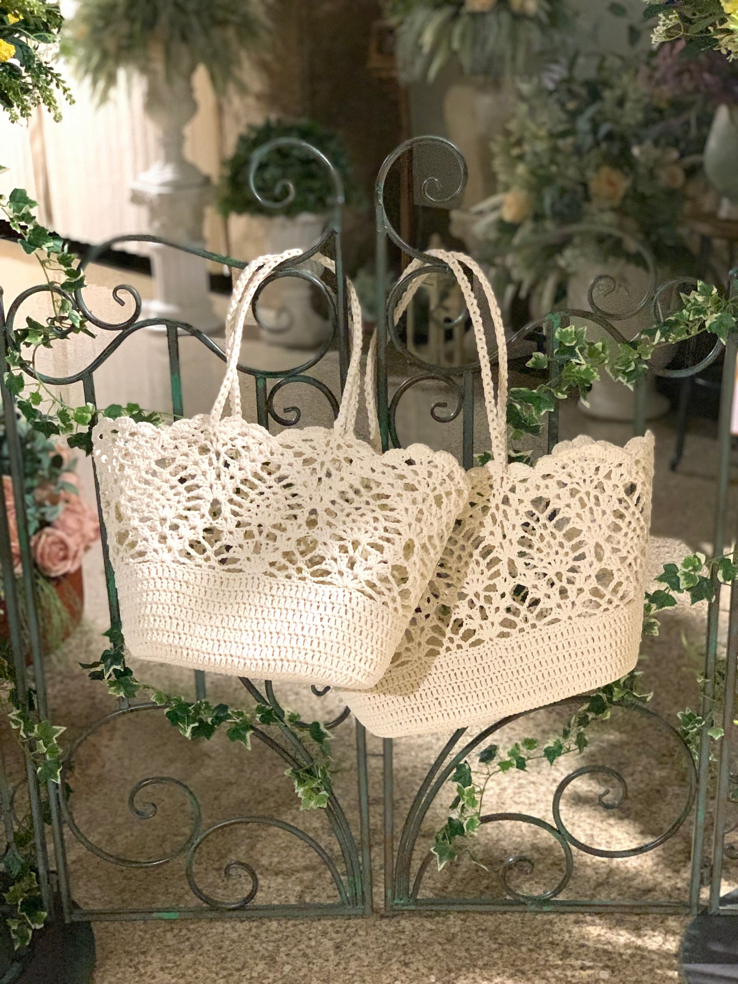Handmade Woven Boho Round Crochet Beach Tote Bag