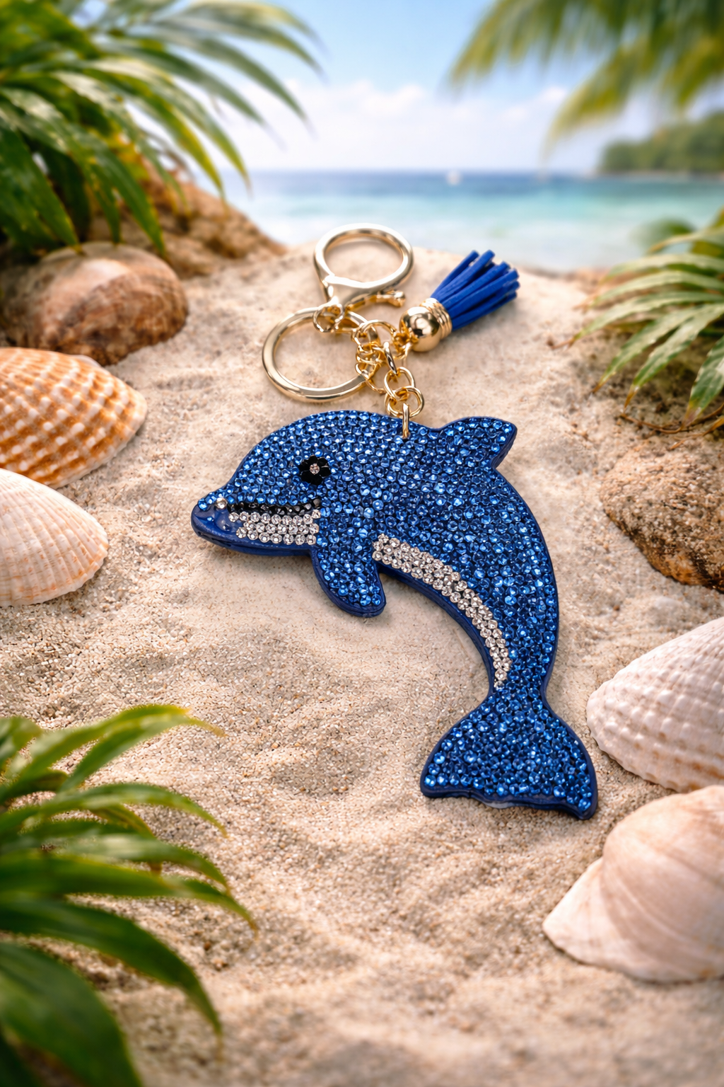 Ocean Luxe Dolphin Rhinestone Keychain – Caribbean Beach Charm