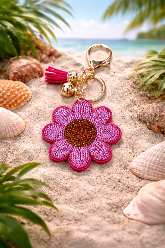 Island Bloom Rhinestone Flower Keychain – Tropical Pink Charm