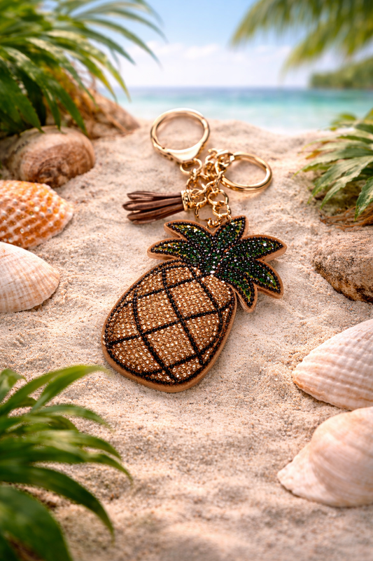 Island Luxe Pineapple Rhinestone Keychain – Tropical Statement Charm