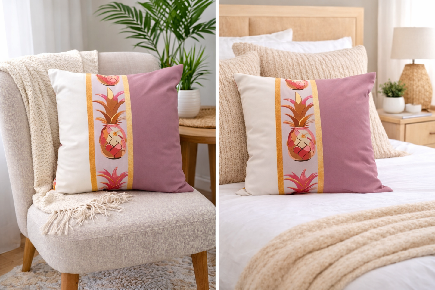 Luxury tropical pineapple pillow blush coastal decor