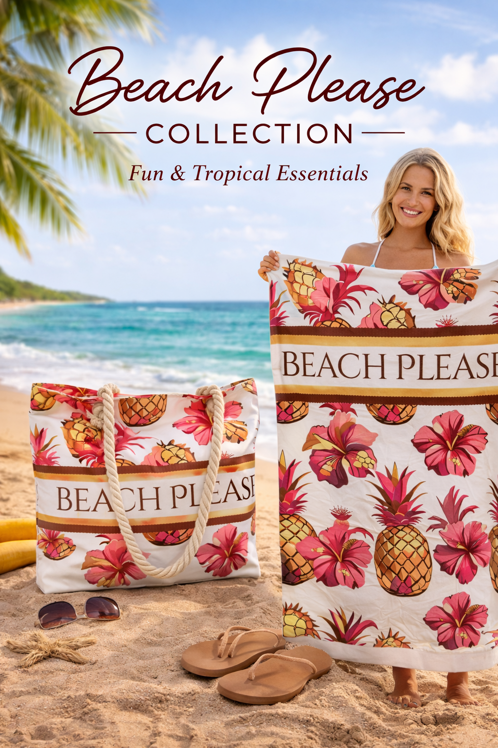 Beach Please Vacation Essentials – Tropical Towel + Tote Bundle