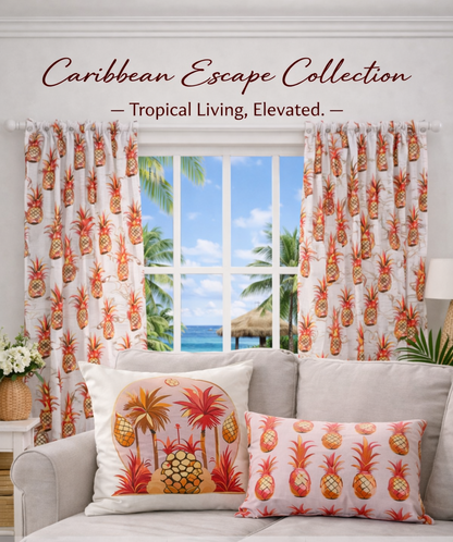 Tropical Pineapple Rod Pocket Curtains & Pillow Set – Tropical Window Statement Bundle