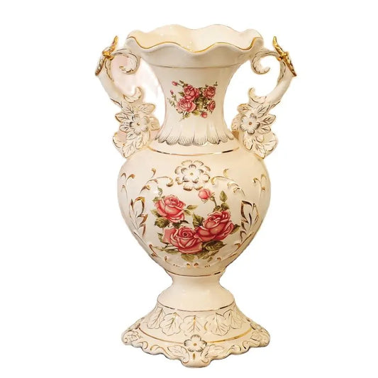 Rose & Hibiscus Porcelain Ceramic Vase