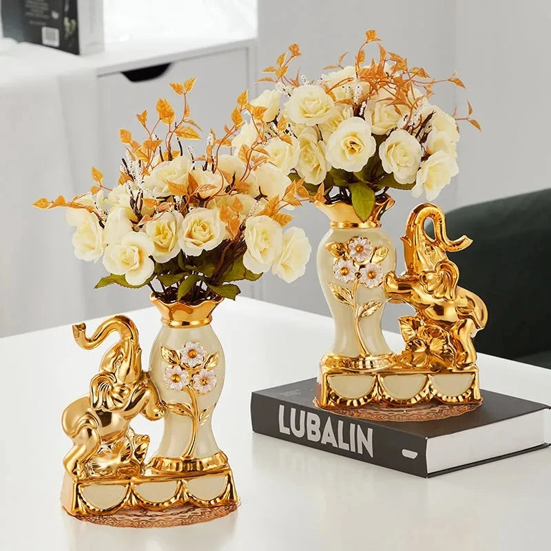 Golden Elephant Prosperity Vase