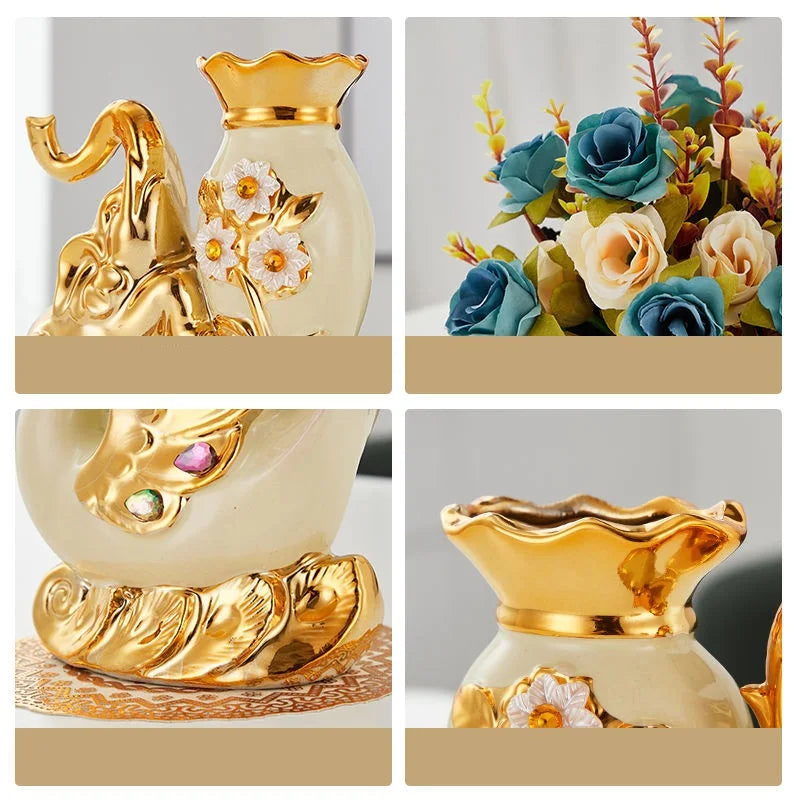 Golden Elephant Prosperity Vase