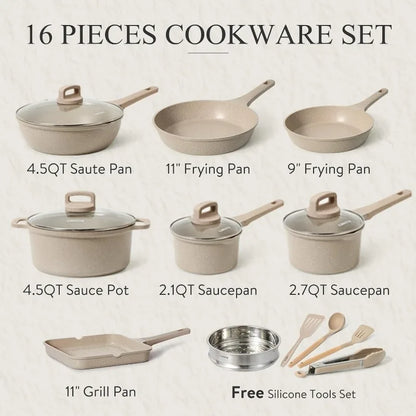 16Pcs Kitchen Cookware Set