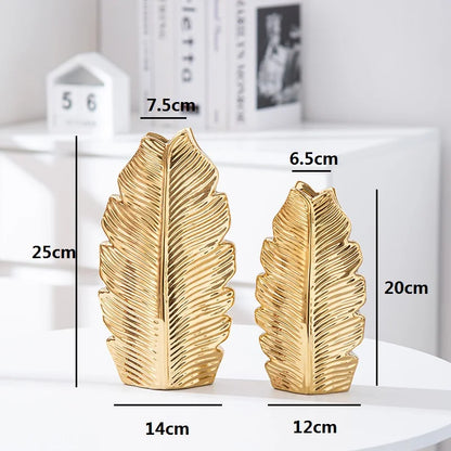 Golden Leaf Gold-Plated Desk Ceramic  Vase