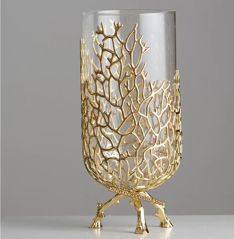 Gold Coral, Leaf, or Branches Glass Vase