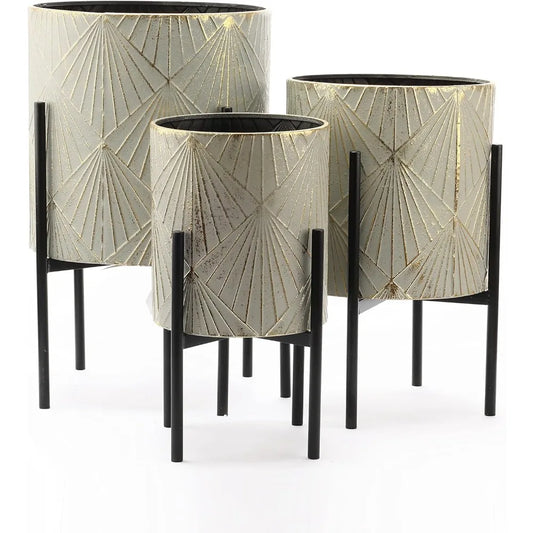 Cachepot Planters with Black Stand (Set of 3)