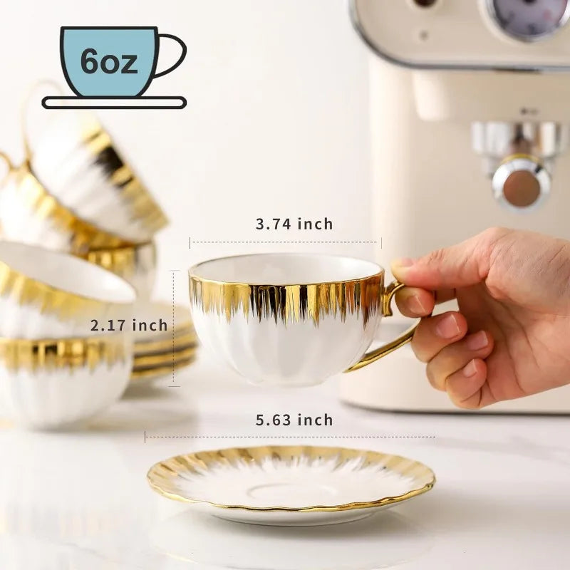 Golden Trim Porcelain Cups with Saucers