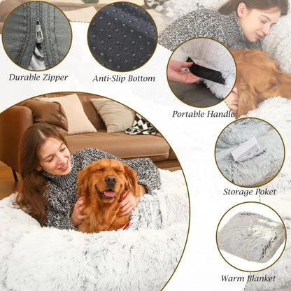 Faux Fur Plush Human Size Dog Bed With Blanket