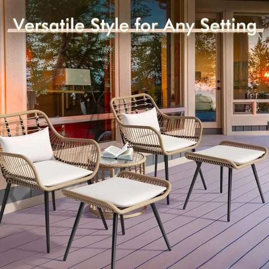 5-Piece Outdoor Handwoven Rattan & Wicker Set