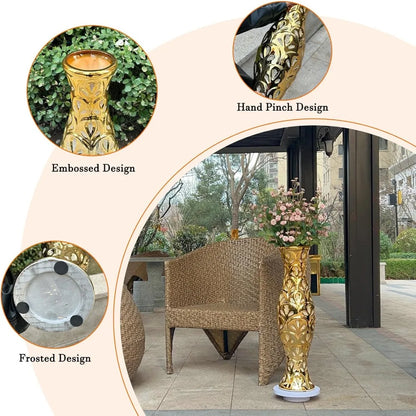 24" Gold Flower Tall Ceramic Vase