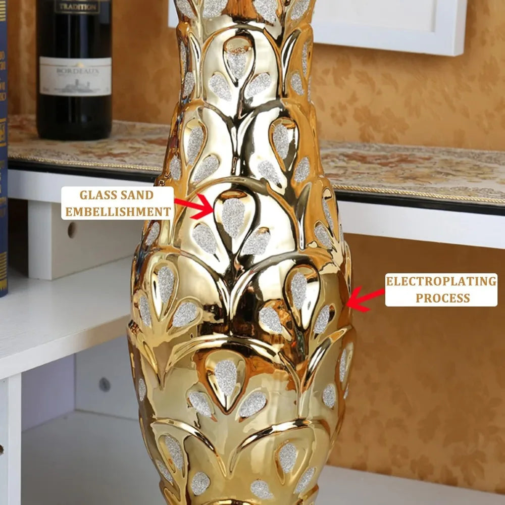 24" Gold Flower Tall Ceramic Vase