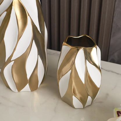 Golden Sound Wave Ceramic Vase