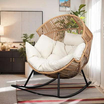 Wicker Egg Rattan Rocking Chair with Cushion