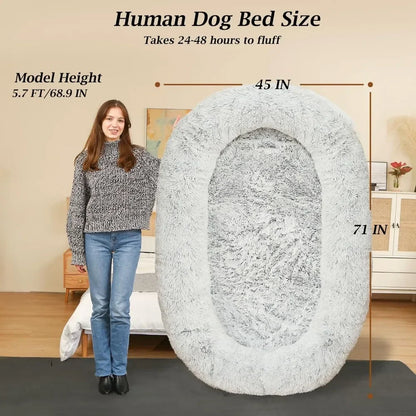 Faux Fur Plush Human Size Dog Bed With Blanket