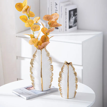 Golden Leaf Gold-Plated Desk Ceramic  Vase