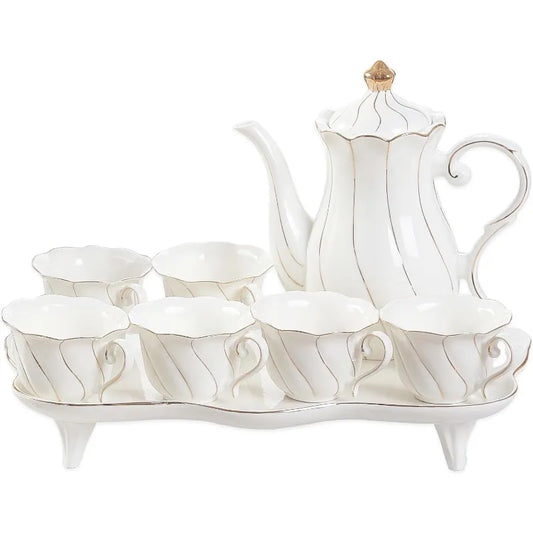 Luxury Gold Rim 14pcs Tea Set with Tray