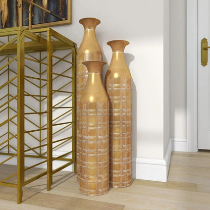 Gold Grid Pattern Tall Metallic Vase