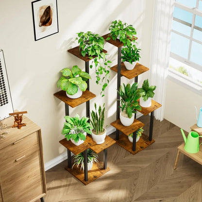 Square Metal Plant Stand with Grow Light (Set of 2)