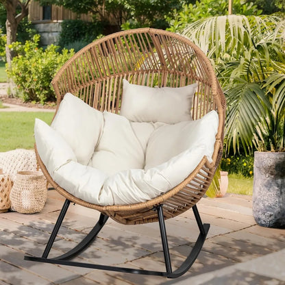 Wicker Egg Rattan Rocking Chair with Cushion
