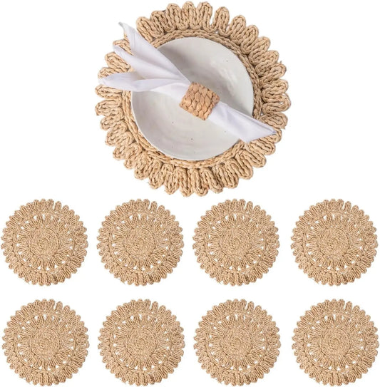 Island Harvest Boho Woven Rattan Placemats – Set of 8