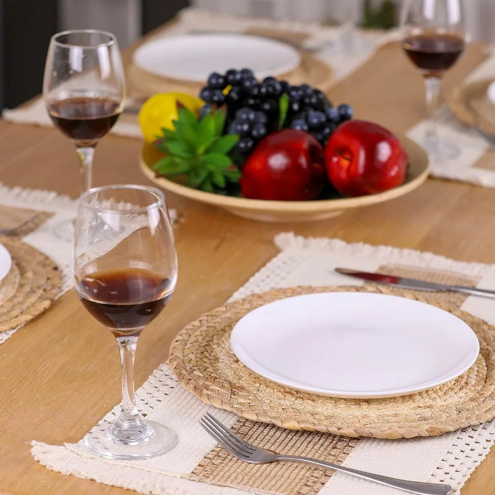 Palm Haven Handmade Cotton Burlap & Woven Placemats – Set of 6 squares and 6 rounds